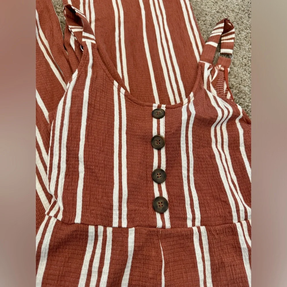 {LOVE TREE} Rust Orange Stripe Romper Jumpsuit - Picture 2 of 4